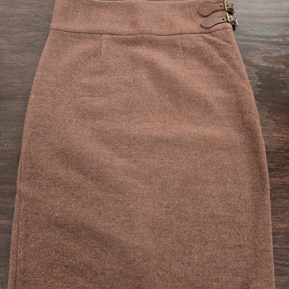 Ralph Lauren Double Buckle Wool Pencil Skirt